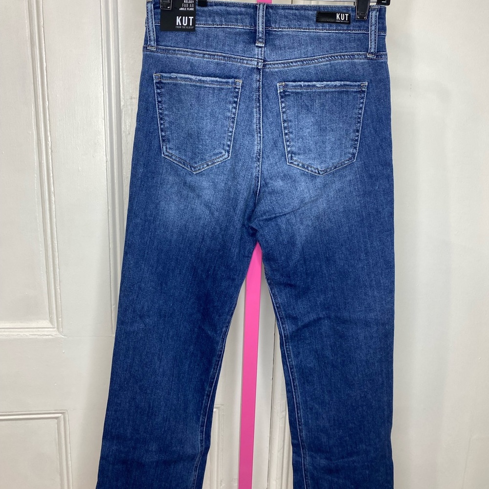 NWT KUT FROM THE KLOTH Kelsey Fab Ab High Waist Raw Hem Ankle Flare Jeans - Picture 6 of 9